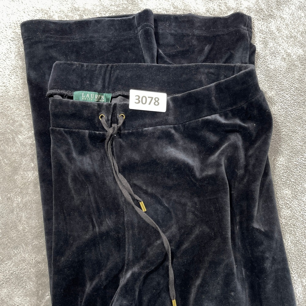 Lauren Ralph Lauren Pants Womens Large Black Velour Wide Leg Drawstring Lounge